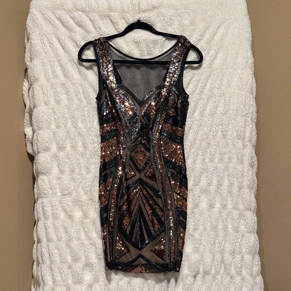 bebe Black and Brown Sequin Mini Dress